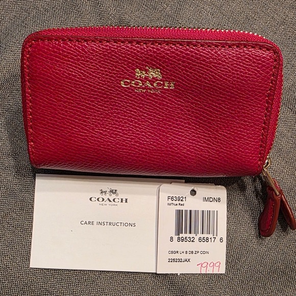 Coach Handbags - Coach Double Zip Coin Case Women Small True Red Crossgrain Leather F63921